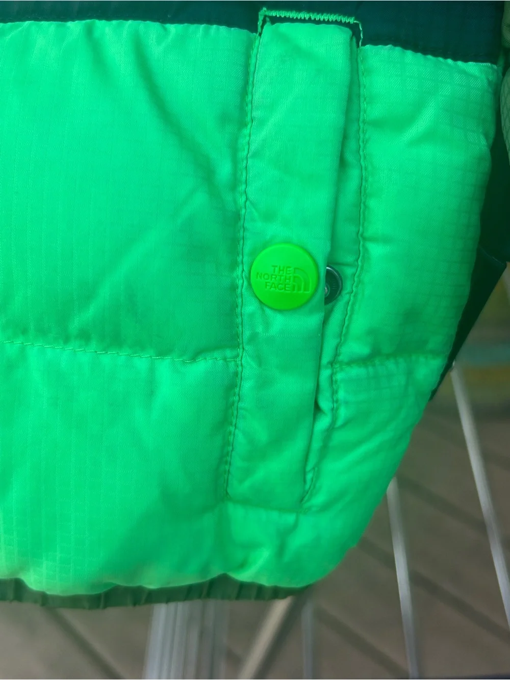 The North Face Olive Green and Dark Brown Kids Puffer Jacket Stained sleeves